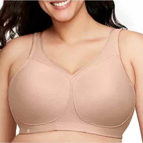 Glamorise Sport Ultimate Full Figure Sports Bra 38C Beige Wireless Soft Cup Bra - Picture 1 of 7